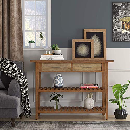 HOMECHO Rustic Console Table with Drawers, Farmhouse Hallway Entryway