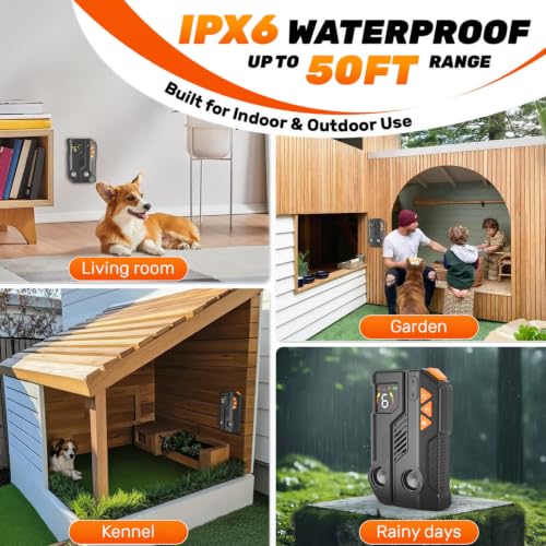 Dog Barking Deterrent Device with AI Detection IPX6 Rechargeable 6x3 Levels | AI Detection 2 Enhanced Emitters 6 Sensitivity 3 Intensity 4 Modes IPX6 Rechargeable 2200mAh Up to 60 Days 15M Range