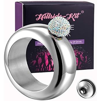 Hillside-Kit Bracelet Bangle Flask Handmade Crystal Lid Creative 304 Stainless Steel Wine Flask Gift For Women Girls Men Party Flask Hidden Liquor Flask Bracelet Funnel Set 3.5oz (silver crystal)