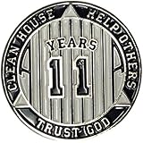 11 Year AA Medallion Pinstripe Yearly Alcoholics Anonymous chip w/Coin Holder