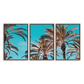 3 Piece Framed Canvas Wall Art for Living Room, Bedroom Vintage Tropical Palm Trees Canvas Prints for Modern Home Decoration Ready to Hang - 16"x24"x3 Panels