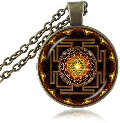 Fashion Sri Yantra Pendant Necklace Buddhist Sacred Geometry Jewelry Sri Yantra Yoga Necklace for Men Women with Gift Box