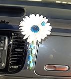 VW Beetle Flower - White and Light Blue Bling Daisy with Universal Vase