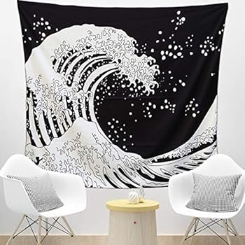 Grace Store Tapestry Wall Tapestry Wall Hanging Tapestries The Great Wave Tapestry Black and White Wall Art Home Decorations for Living Room Bedroom,59