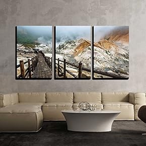 3 Piece Canvas Wall Art - Jigokudani Hell Valley Walking Trail in Noboribetsu, Hokkaido, Japan - Modern Home Art Stretched and Framed Ready to Hang - 16"x24"x3 Panels
