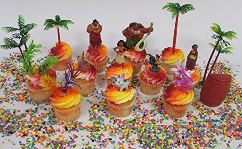 MOANA Birthday CUPCAKE Topper Set Featuring Moana Figures,Themed Decorative Accessories, Figures Average 1