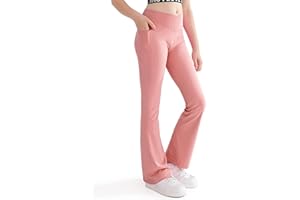 Nutyomi Girls Flare Leggings Cross High Waisted Yoga Dance Pants Kids Bell Bottom Pants with Pockets 5-13 Years