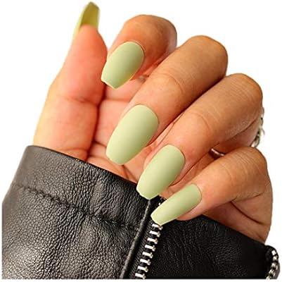 Light Green Fstrend Matte Fake Nails Fashion Full Cover Acrylic Coffin False Nails Punk Party Porm Clip On Nail For Women And Girls 24pcs Buy Online At Best Price In Uae