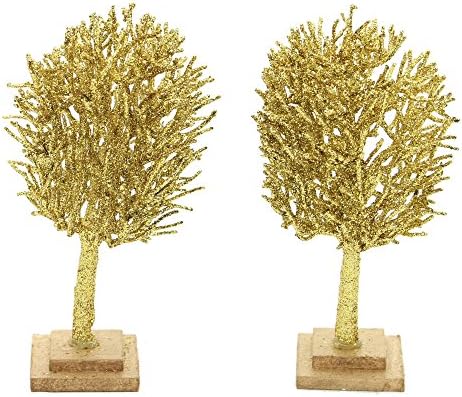 VIMI Small Artificial Plants and Mini Trees , Decor Bonsai for Christmas , Holiday and New Year Decorations , Golden , 6.7 inch , Set of 2