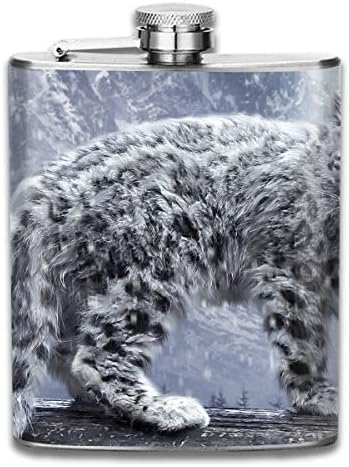Steel Stainless Flask,Cats Snow Leopards Animals Pocket Funnel,Screwed Top Liquor Alcohol Whiskey Spirits Hip for Men,7 OZ