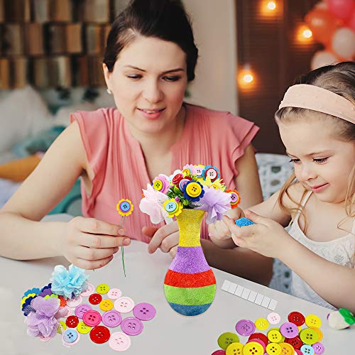 Motiloo❀Create Your Own Vase and Felt Flower Set, Fun Kids Crafts Arts,DIY Set Craft Vase Snowflake Mud Button Toy Party Activity Children Age 4 5 6 7 8 9 10 Years Old Birthday Gift (Rainbow)