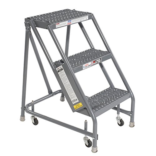 Tri-Arc KDSR003162 3-Step Steel Rolling Industrial and Warehouse Ladder with Grip-Strut Tread, 16-Inch Wide Steps