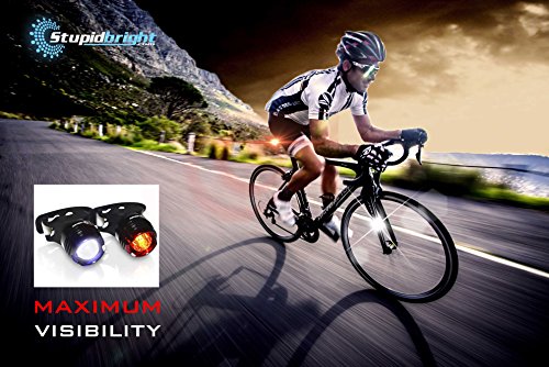 Stupidbright SBFR-1 Strap-On Micro LED Front & Rear Bike Light Set (2 Pack: WHITE & RED) - Thumbnail 3