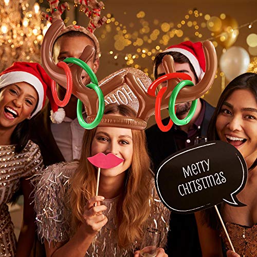 2+12 Inflatable Reindeer Antler Ring Toss Game Christmas Party Games 14pcs for Kids Christmas Party Favors & Christmas Games[2 Antlers+12 Rings] - Thumbnail 6
