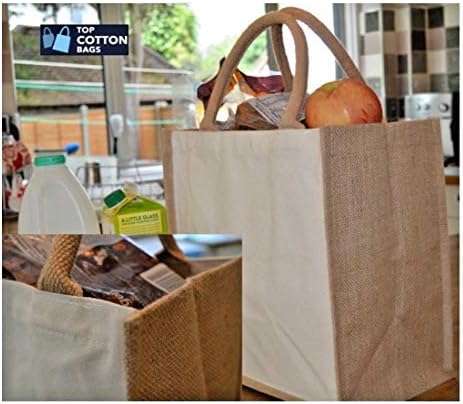 Jute Hessian Cotton Canvas Classic Shopping Tote Bag with Cotton Corded Handles (Pack of 10)