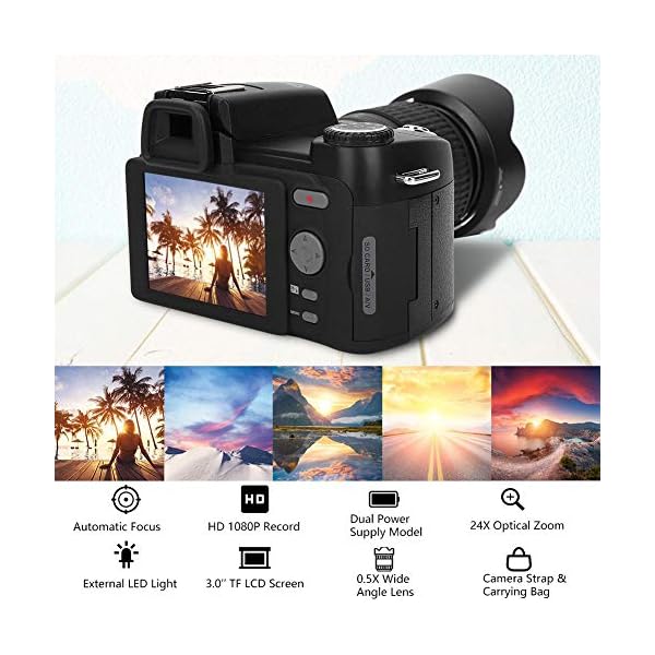 Full HD 1080P Digitalkamera, 3 "LCD-Bildschirm 8-facher Digitalzoom 24-facher optischer Zoom 13MP-Videokamera-Camcorder mit LED-Licht, 0,5-facher Weitwinkelobjektiv und 24-facher Teleobjektiv für Vlog – Bild 3