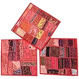 Mogul 3pc Cushion Covers Vintage Pink Patchwork Decorative Pillow Cover 16 x 16