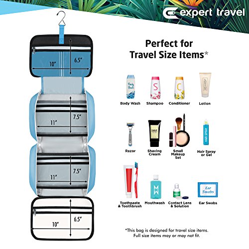 Hanging Travel Toiletry Bag for Men and Women | Makeup Bag | Cosmetic Bag | Bathroom and Shower Organizer Kit | Leak Proof | Large (34”x11”)