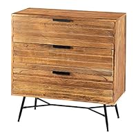 Tup The Urban Port 195127 Three Drawer Wooden Chest with Slanted Metal Base, Brown and Black