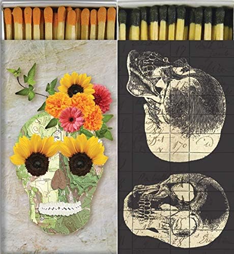 Decorative Match Boxes Skulls and Skeletons with Long Matches Great for Lighting Candles, Grills, Fireplaces and More | Set of 2 Large Match Boxes