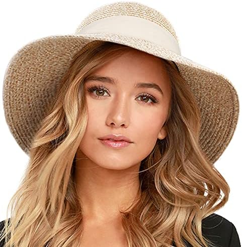 Furtalk adjustable Straw Sun Hat with Cream Band - Women’s Summer Hat FURTALK Straw Fedora Sun Hat for Men Women | Roll Up Short  main image 3