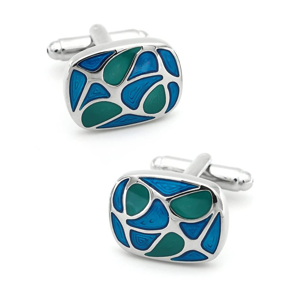 Jonwo Oval Enamel Cufflinks for Men Women in a Gift Box French Shirt Cuff Links Business Wedding Party Present (Blue)