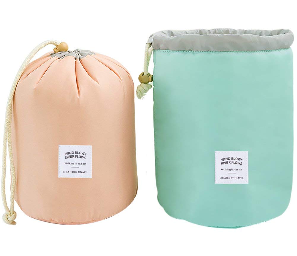 STAY GENT 4 Pieces Barrel Shaped Makeup Bags, Large Capacity Waterproof Travel Portable Fashion Drawstring Cosmetic Bag