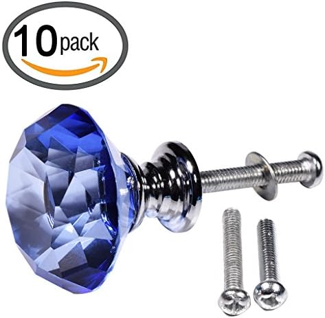 HanLingGG 30MM/1.18Inch Crystal Glass Cabinet Knobs Drawer Cupboard Dresser Hardware Doorknob Pulll Handles with 3 Kinds of Screws-Dark Blue