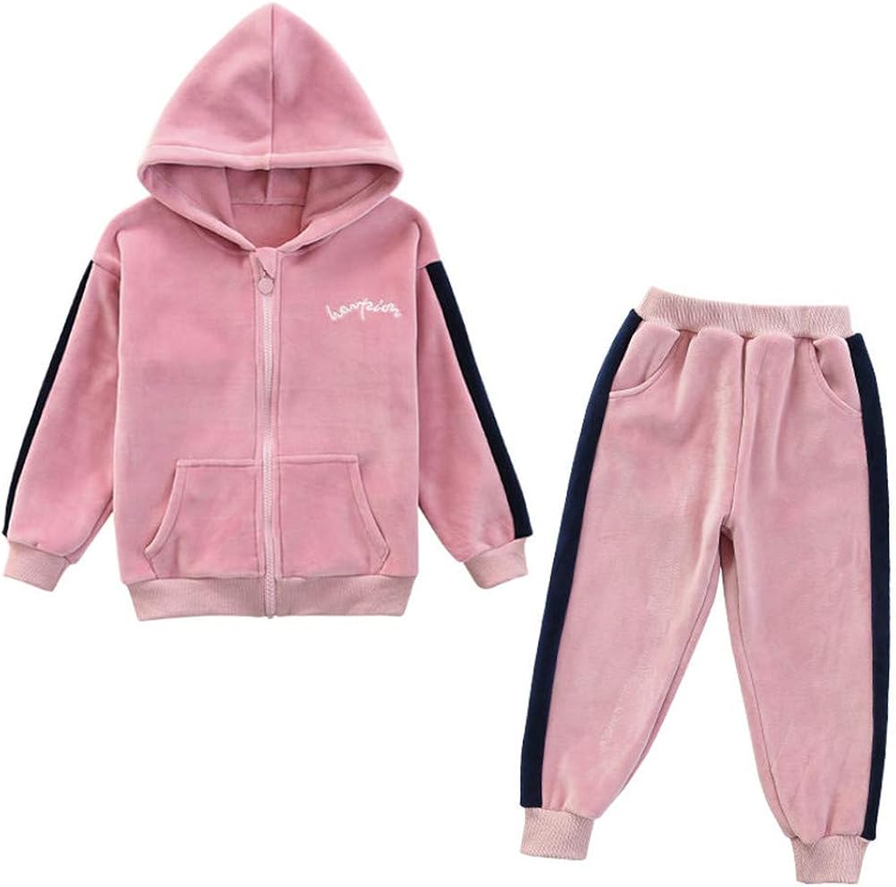 ALsmiley Toddler to Big Girls' 2PCS Velvet Tracksuit Sweatshirt Top