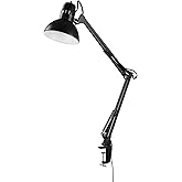 Globe Electric 56963 31.5" Multi-Joint Desk Lamp with Metal Clamp, Black, On/Off Rotary Switch on Shade, Partially Adjustable