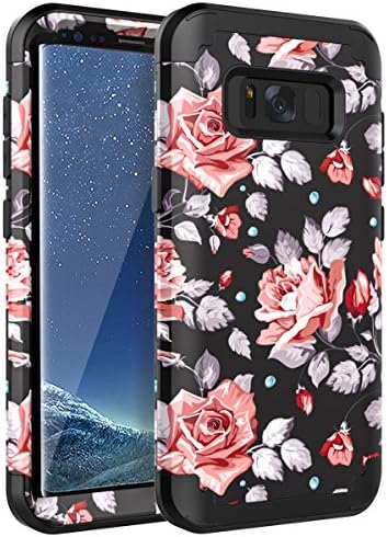 Galaxy S8 Case,OBBCase Samsung Galaxy S8 Case,Three Layer Heavy Duty Hybrid Sturdy Armor High Impact Resistant Protective Cover Case For Samsung Galaxy S8 2017 Release Rose Flower/Black