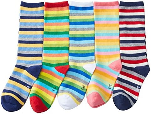 Qcomfyhouse Fun Rainbow Stripes Knee High Socks for Girls 5 Pairs (S, for 3-5)