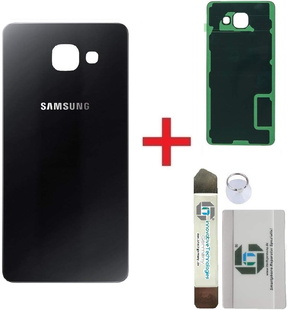 iTG® Original Battery Cover Repair Set for Samsung Galaxy A5 (2016) Black – Original Samsung Rear Panel for SM-A510F + 3M Pre-Cut Adhesive + Tool Set