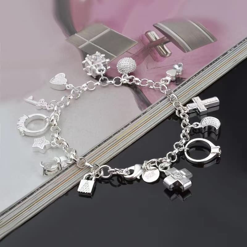 Dicomeng Charm Bracelets for Women Sterling Silver Bracelets for Women Lady's Pendent Charm Cuff Bracelets for Teen Girls Silver Jewelry