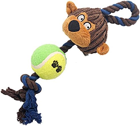 ATHOON 3-in-1 Dog Tennis Ball with Squeaky Monkey Connected by Dog Chew Rope, for Small and Medium Dogs