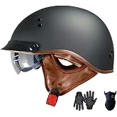 Motorcycle Half Helmet Open Face DOT Approved | with Retractable Inner Sun Shade Quick Release Buckle Cycling Helmets for Men Women Adult