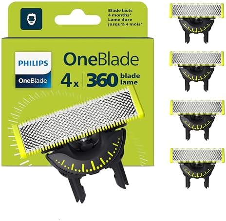 Genuine OneBlade 360 Lame di ricambio, per rasoio e tagliacapelli elettrici OneBlade, confezione 4, modello QP440/50