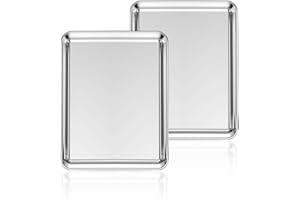 Stainless Steel Baking Sheet Set of 2, Deedro Cookie Sheet Metal Baking Pan Oven Tray, Non Toxic & Heavy Duty, Rust Free & Mirror Finish, Easy Clean & Dishwasher Safe, 10 x 8 x 1 Inch