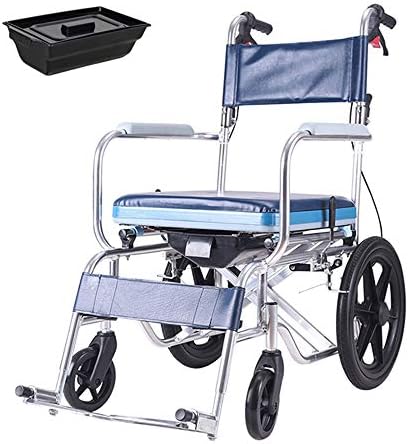 NESSTIC Toilet Chair 4 in 1 Wheelchair Foldable Commode Seat with Padded Cushion PU Transport Mobile Chair Portable Bedside Commodes Shower Bath Chair with Wheel for Elder Disabled Pregnant (Blue)