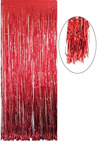 Big 3ft x 8ft Fringe Foil Curtain Party Tinsel Back drop Party Wedding Decoration (1 PACK, Red)