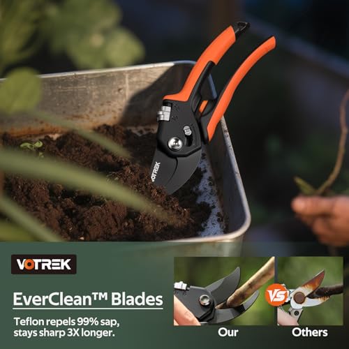 VOTREK® 8.5" Garden Secateurs for Weak Hands, Professional Bypass Pruner | Patented Stepless Handle, Japanese SK5 Blades, Heavy Duty Pruning Shears, Gardening Scissors for Grass, Branches & Stems