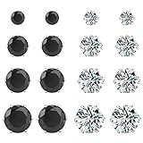 Areke Women's Stainless Steel Round Cubic Zirconia Rhinestone Stud Earring Hypoallergenic (8 Pairs)