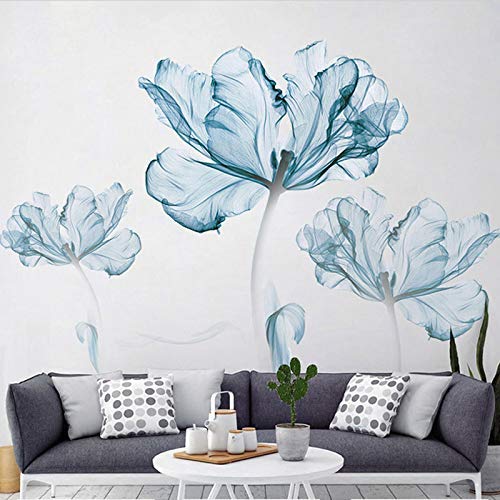 Lichi Large Nordic Blue Flower Lotus Painting Wall Sticker Mural Art Decal for Home Decor - 180cm x 110cm