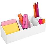 mDesign Office Supplies Desk Organizer for Crafts, Pens, Markers, Sticky Notes, Tape, Envelopes - 6 Compartments, White