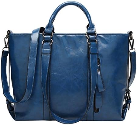 Vintage PU Leather Female Handbag Fashion Crossbody Messenger Bag Women Shoulder Bag Larger Top-Handle Bags Travel Bag -Steplove (Blue)