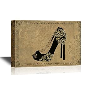 Black Highheels with Floral Pattern on Vintage Background