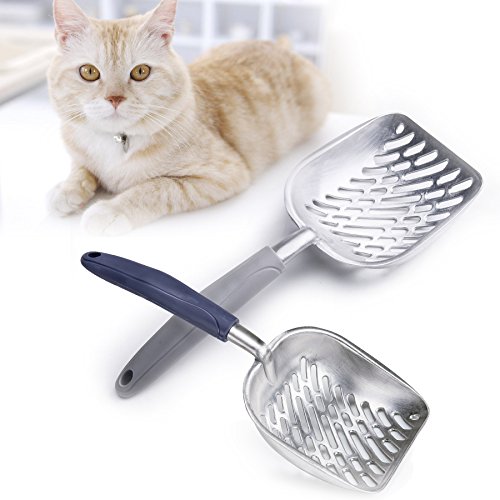 CO-Z Cat Litter Scoop Solid Aluminum Alloy Sifter Deep Shovel with Flexible Long Handle (Blue)