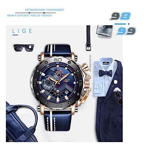 LIGE-Relojes-para-Hombre-Militares-Deportivos-Moda-Analogico-de-Cuarzo-Impermeable-Cronografo-Negro-Esfera-Grande-Piel-Reloj-de-Pulsera