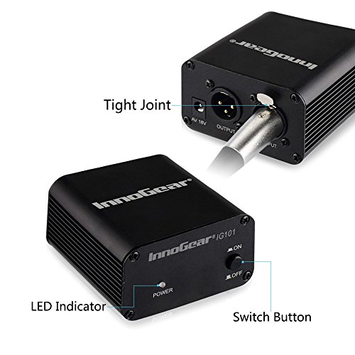 InnoGear-1-Channel-48V-Phantom-Power-Supply-with-10-Feet-XLR-Cable-and-Adapter-for-Any-Condenser-Microphone-Music-Recording-Equipment