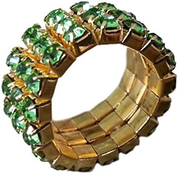 Pashal Three Row Multi Stone Adjustable Stretch Scallop Setting Stretch Elastic Cocktail Ring by (Gold - Light Green)
